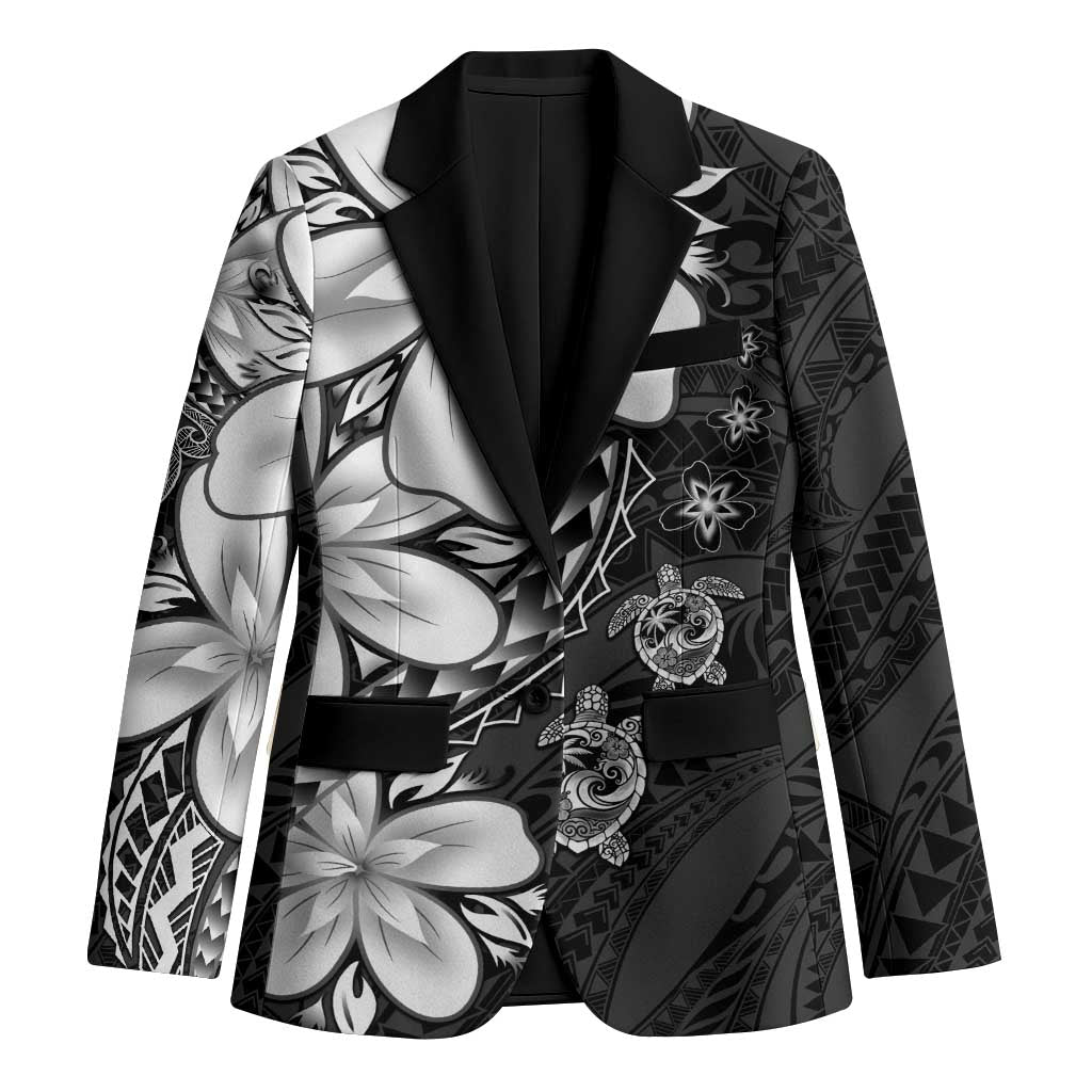 Polynesia Romantic Valentine Blazer Sea Turtle Couple With Black Plumeria LT05 Unisex Black - Polynesian Pride