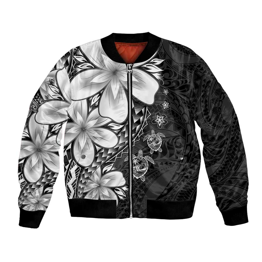 Polynesia Romantic Valentine Bomber Jacket Sea Turtle Couple With Black Plumeria LT05 Unisex Black - Polynesian Pride