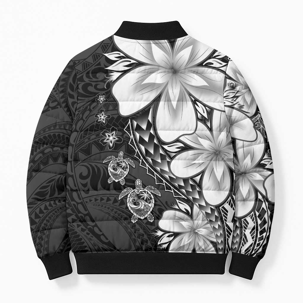 Polynesia Romantic Valentine Bomber Puffer Jacket Sea Turtle Couple With Black Plumeria LT05 - Polynesian Pride