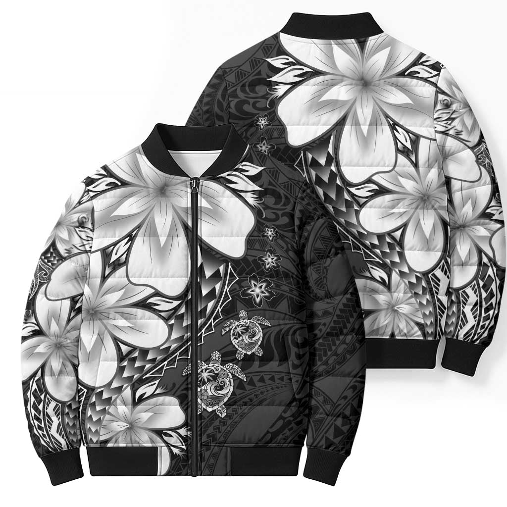 Polynesia Romantic Valentine Bomber Puffer Jacket Sea Turtle Couple With Black Plumeria LT05 - Polynesian Pride