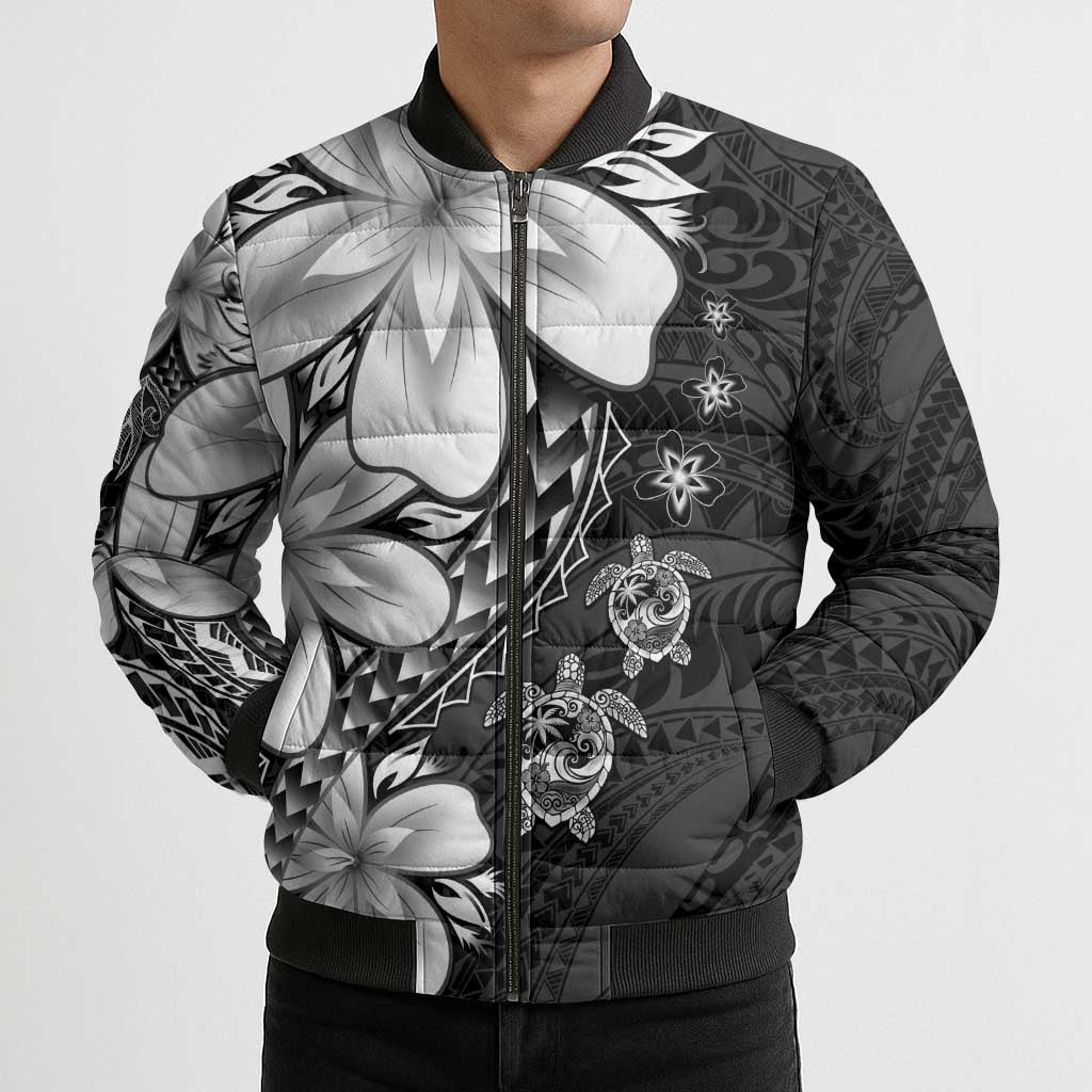 Polynesia Romantic Valentine Bomber Puffer Jacket Sea Turtle Couple With Black Plumeria LT05 - Polynesian Pride
