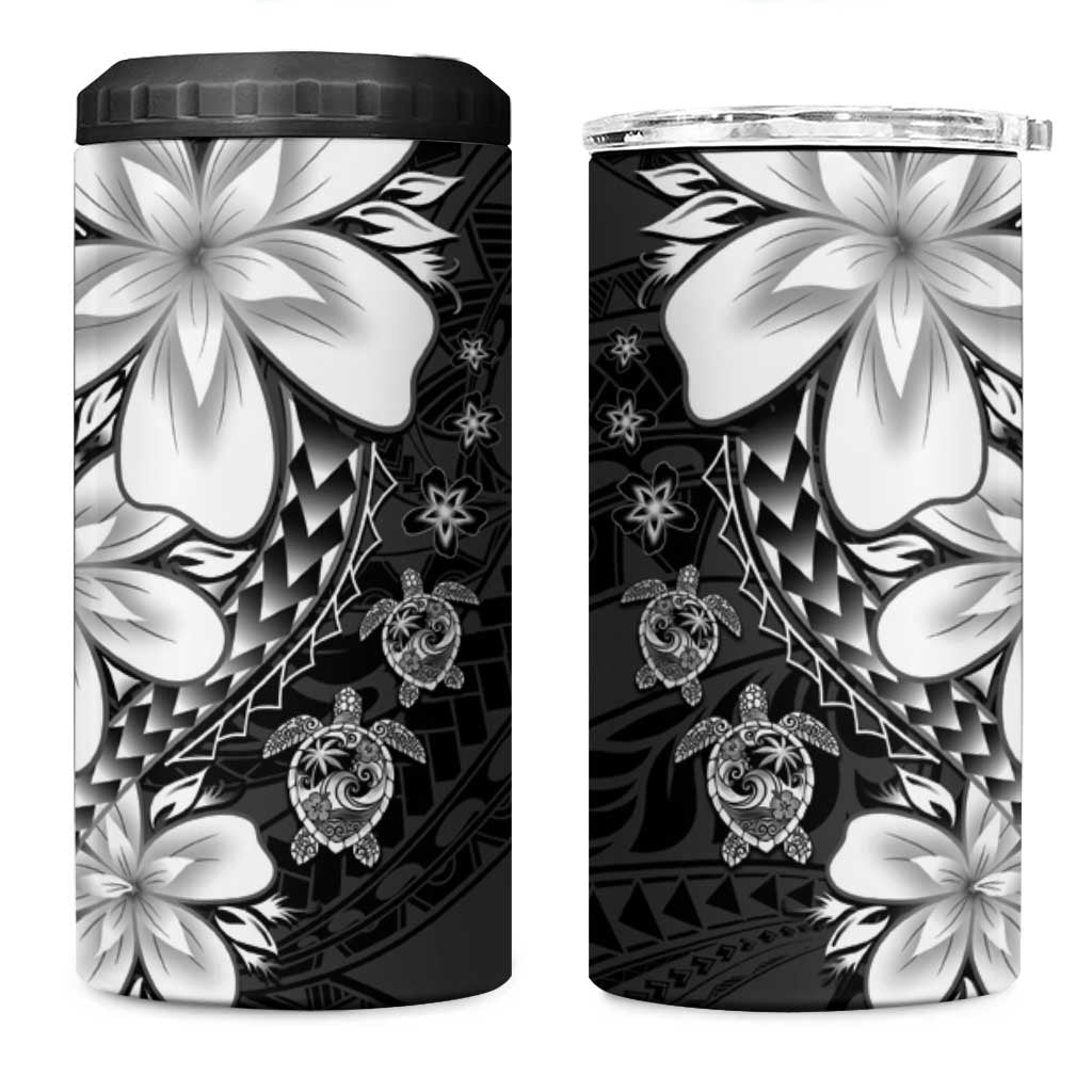 Polynesia Romantic Valentine 4 in 1 Can Cooler Tumbler Sea Turtle Couple With Black Plumeria LT05 One Size: 16 oz Black - Polynesian Pride