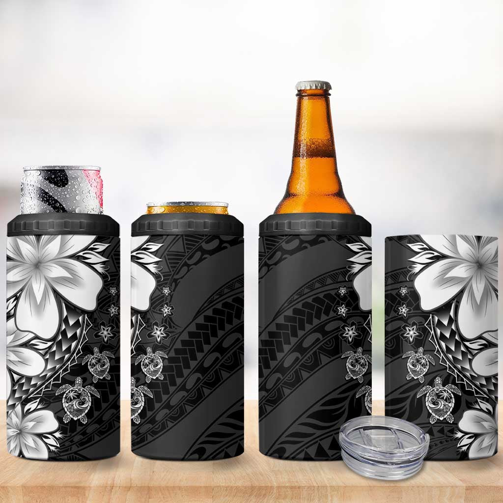 Polynesia Romantic Valentine 4 in 1 Can Cooler Tumbler Sea Turtle Couple With Black Plumeria LT05 - Polynesian Pride