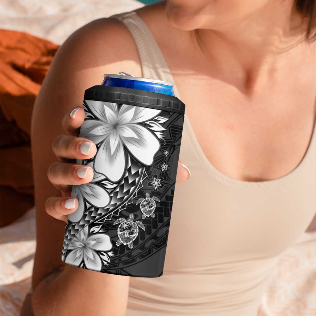 Polynesia Romantic Valentine 4 in 1 Can Cooler Tumbler Sea Turtle Couple With Black Plumeria LT05 - Polynesian Pride