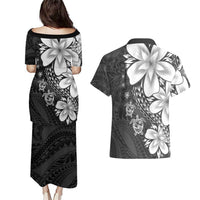 Polynesia Romantic Valentine Couples Matching Puletasi and Hawaiian Shirt Sea Turtle Couple With Black Plumeria