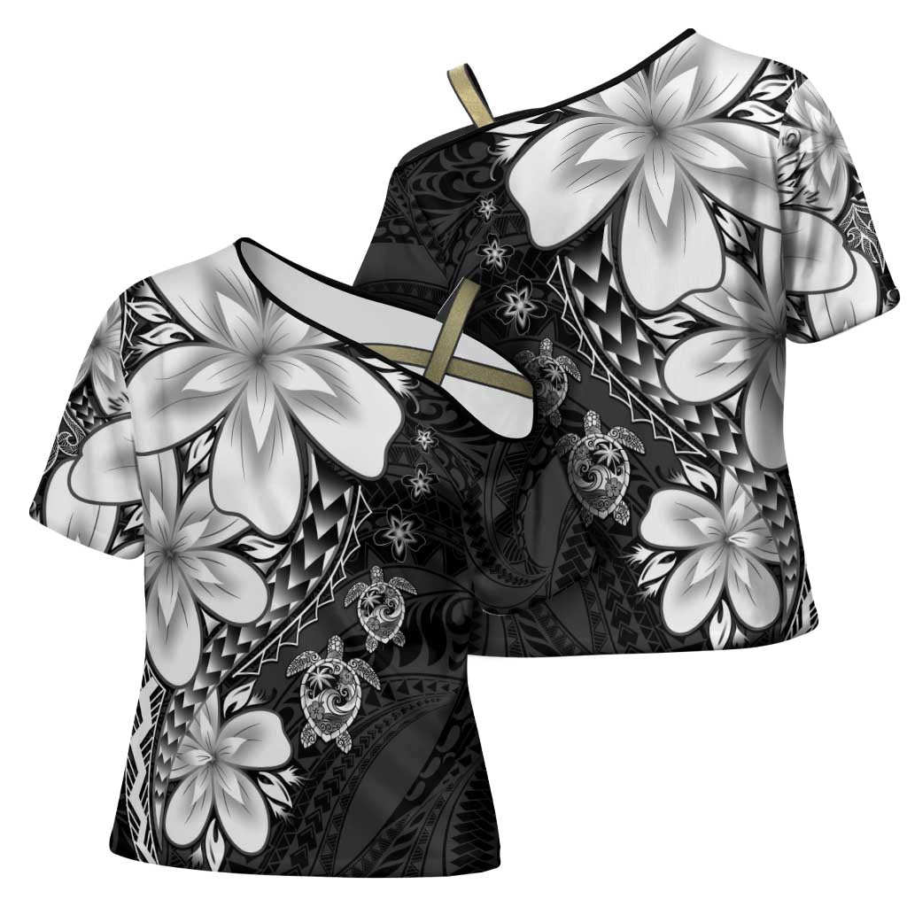 Polynesia Romantic Valentine Cross Shoulder Shirt Sea Turtle Couple With Black Plumeria LT05 - Polynesian Pride