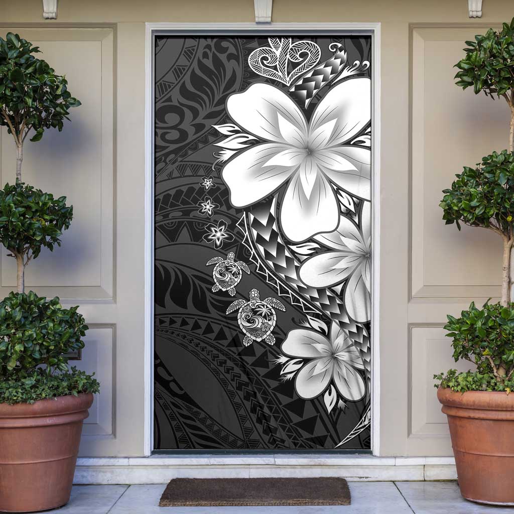 Polynesia Romantic Valentine Door Cover Sea Turtle Couple With Black Plumeria LT05 Black - Polynesian Pride