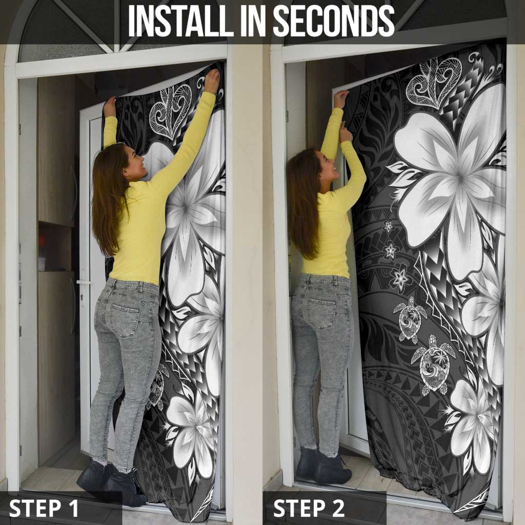 Polynesia Romantic Valentine Door Cover Sea Turtle Couple With Black Plumeria LT05 - Polynesian Pride