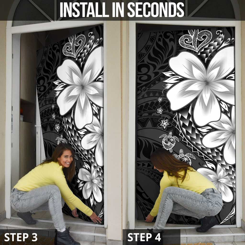 Polynesia Romantic Valentine Door Cover Sea Turtle Couple With Black Plumeria LT05 - Polynesian Pride