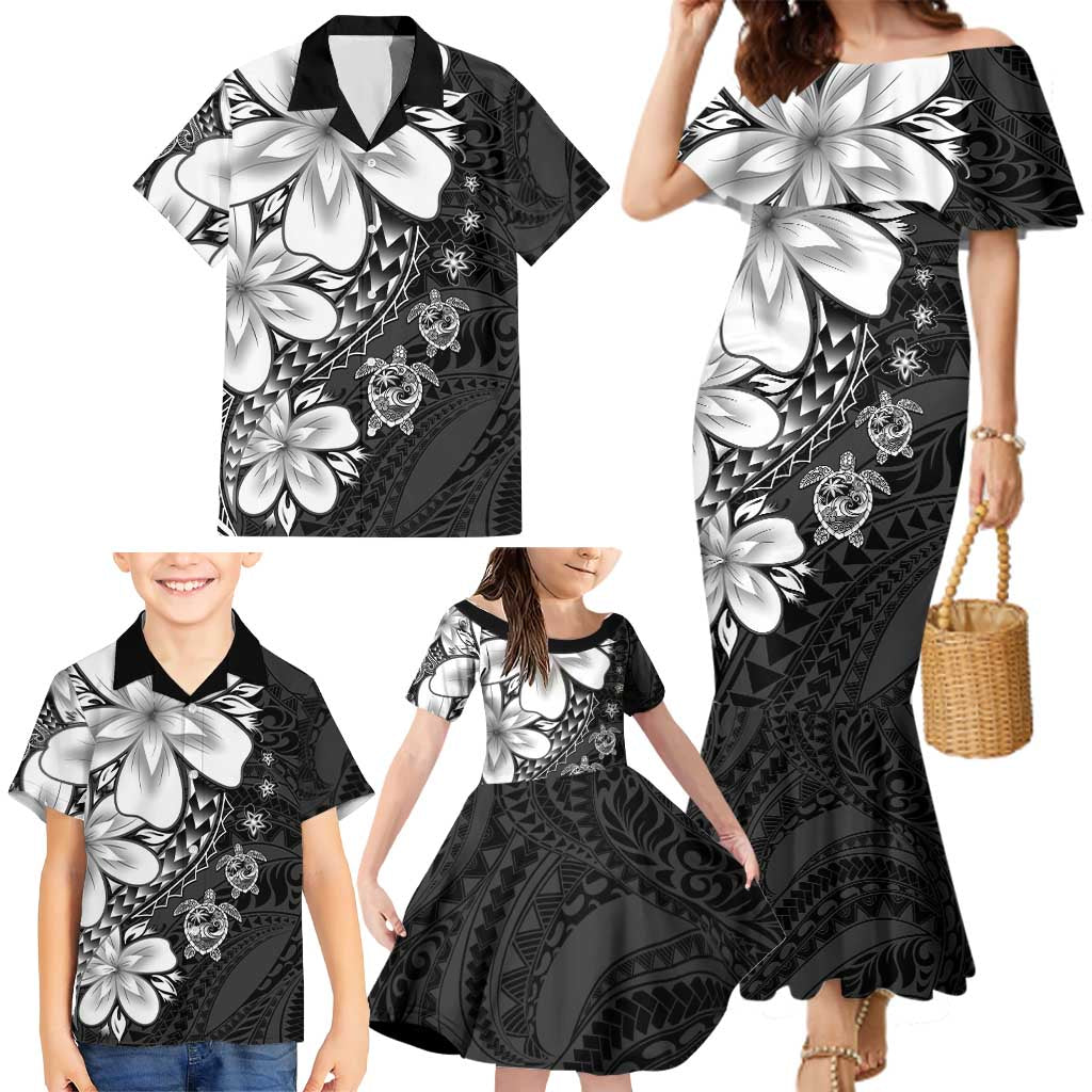 Polynesia Romantic Valentine Family Matching Mermaid Dress and Hawaiian Shirt Sea Turtle Couple With Black Plumeria LT05 - Polynesian Pride