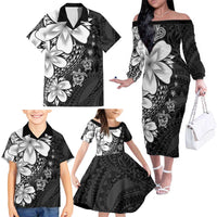 Polynesia Romantic Valentine Family Matching Off The Shoulder Long Sleeve Dress and Hawaiian Shirt Sea Turtle Couple With Black Plumeria
