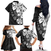 Polynesia Romantic Valentine Family Matching Off The Shoulder Long Sleeve Dress and Hawaiian Shirt Sea Turtle Couple With Black Plumeria
