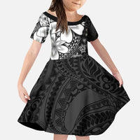 Polynesia Romantic Valentine Family Matching Off Shoulder Maxi Dress and Hawaiian Shirt Sea Turtle Couple With Black Plumeria