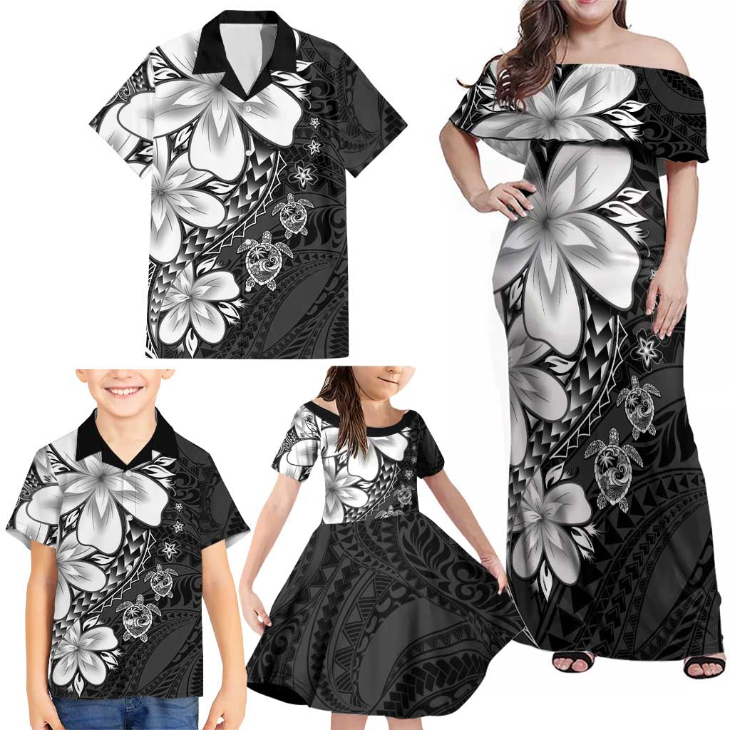 Polynesia Romantic Valentine Family Matching Off Shoulder Maxi Dress and Hawaiian Shirt Sea Turtle Couple With Black Plumeria LT05 - Polynesian Pride