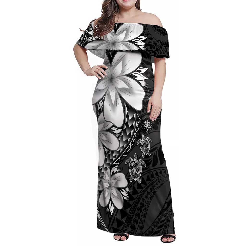 Polynesia Romantic Valentine Family Matching Off Shoulder Maxi Dress and Hawaiian Shirt Sea Turtle Couple With Black Plumeria