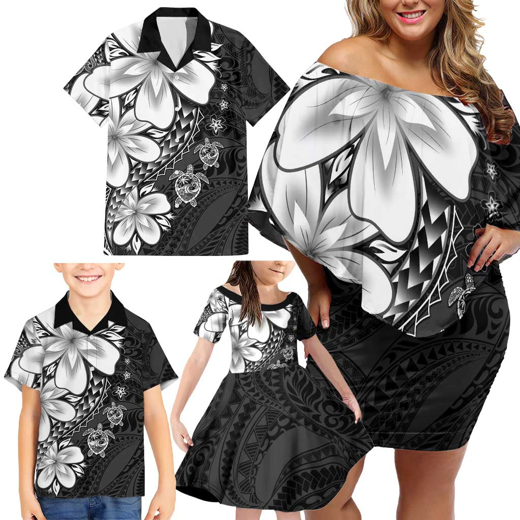 Polynesia Romantic Valentine Family Matching Off Shoulder Short Dress and Hawaiian Shirt Sea Turtle Couple With Black Plumeria LT05 - Polynesian Pride