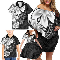 Polynesia Romantic Valentine Family Matching Off Shoulder Short Dress and Hawaiian Shirt Sea Turtle Couple With Black Plumeria