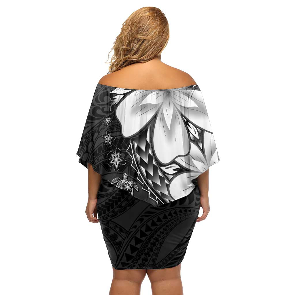 Polynesia Romantic Valentine Family Matching Off Shoulder Short Dress and Hawaiian Shirt Sea Turtle Couple With Black Plumeria