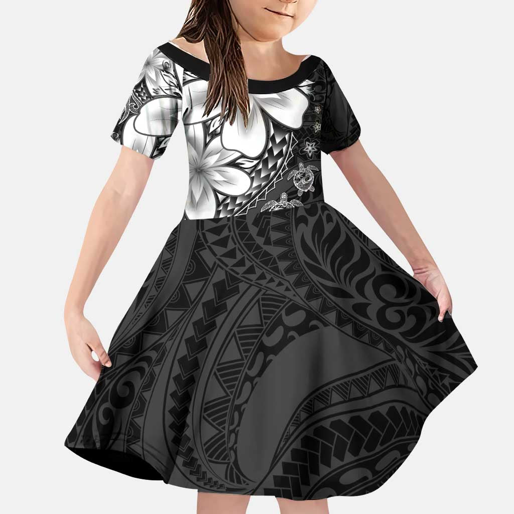 Polynesia Romantic Valentine Family Matching Short Sleeve Bodycon Dress and Hawaiian Shirt Sea Turtle Couple With Black Plumeria