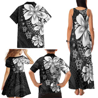 Polynesia Romantic Valentine Family Matching Tank Maxi Dress and Hawaiian Shirt Sea Turtle Couple With Black Plumeria