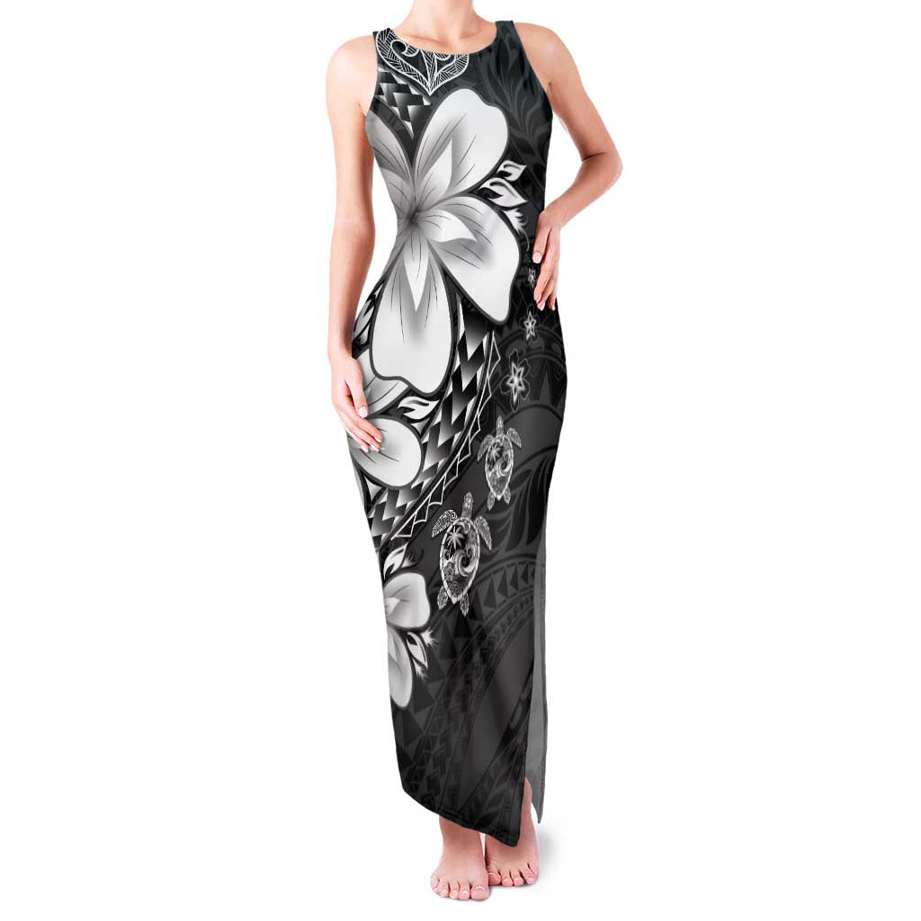 Polynesia Romantic Valentine Family Matching Tank Maxi Dress and Hawaiian Shirt Sea Turtle Couple With Black Plumeria