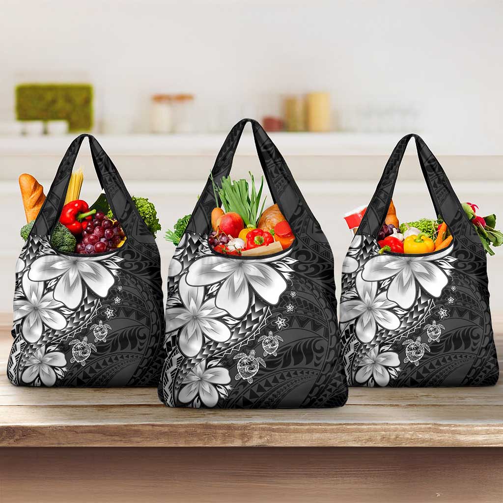 Polynesia Romantic Valentine Grocery Bag Sea Turtle Couple With Black Plumeria LT05 3-pack One Size Black - Polynesian Pride