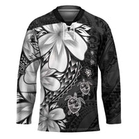Polynesia Romantic Valentine Hockey Jersey Sea Turtle Couple With Black Plumeria LT05 Unisex Black - Polynesian Pride