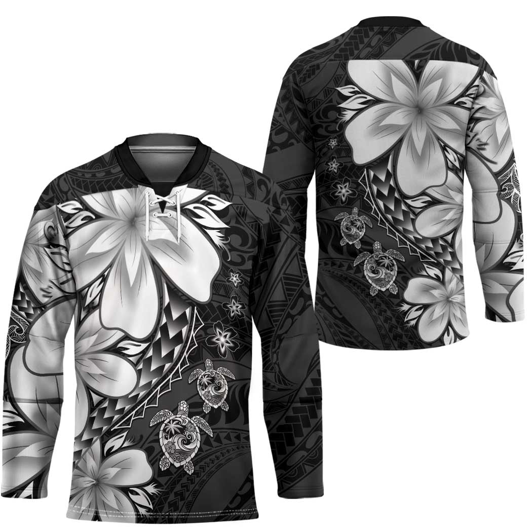Polynesia Romantic Valentine Hockey Jersey Sea Turtle Couple With Black Plumeria LT05 - Polynesian Pride