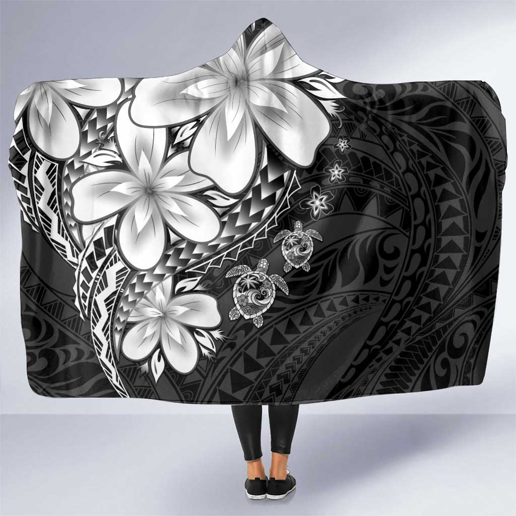 Polynesia Romantic Valentine Hooded Blanket Sea Turtle Couple With Black Plumeria LT05 One Size Black - Polynesian Pride