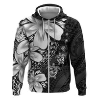 Polynesia Romantic Valentine Hoodie Sea Turtle Couple With Black Plumeria LT05 Zip Hoodie Black - Polynesian Pride