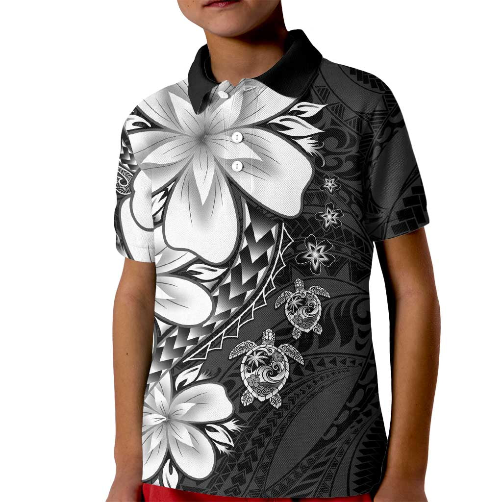 Polynesia Romantic Valentine Kid Polo Shirt Sea Turtle Couple With Black Plumeria LT05 Kid Black - Polynesian Pride