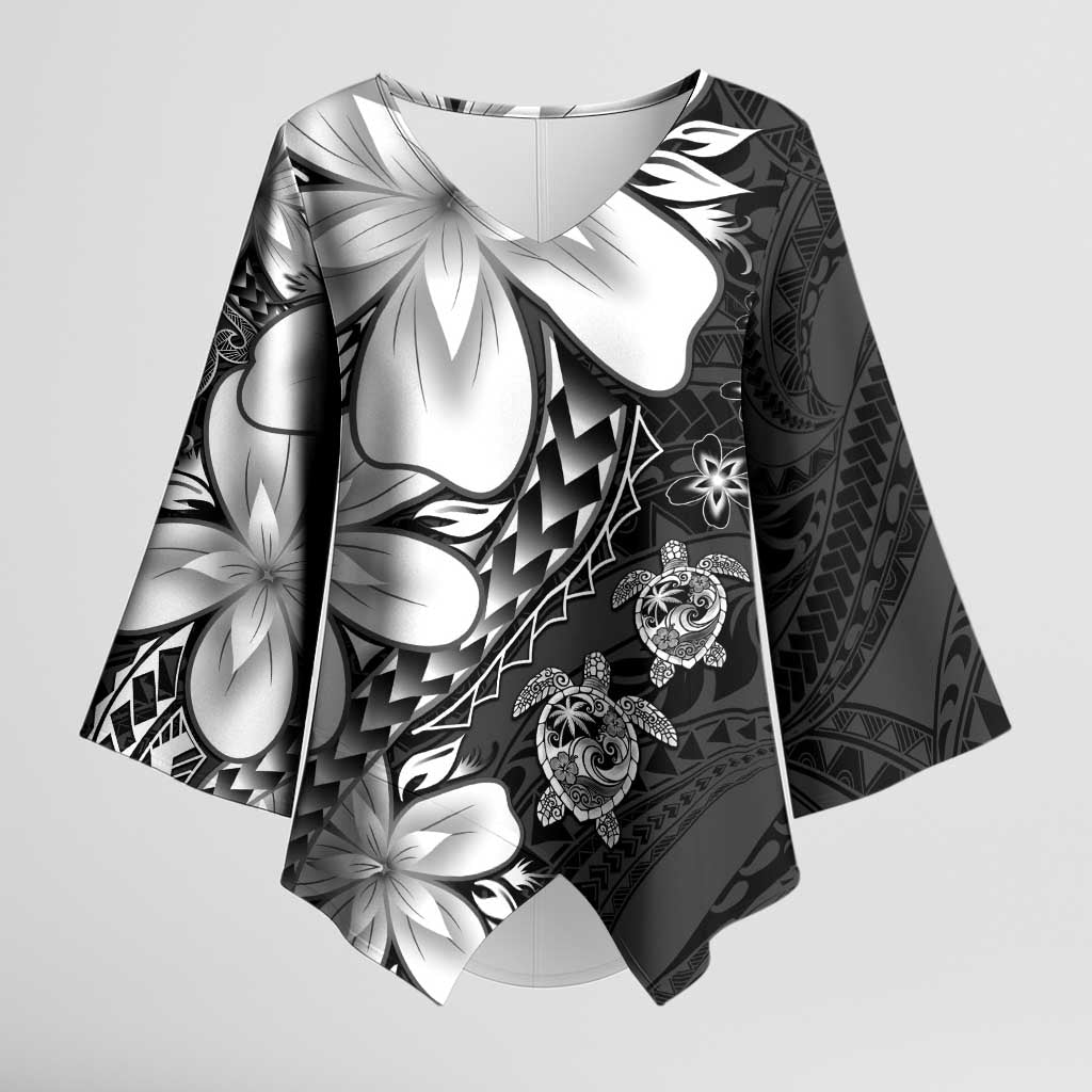 Polynesia Romantic Valentine Kimono Sleeve Blouse Sea Turtle Couple With Black Plumeria LT05 Female Black - Polynesian Pride