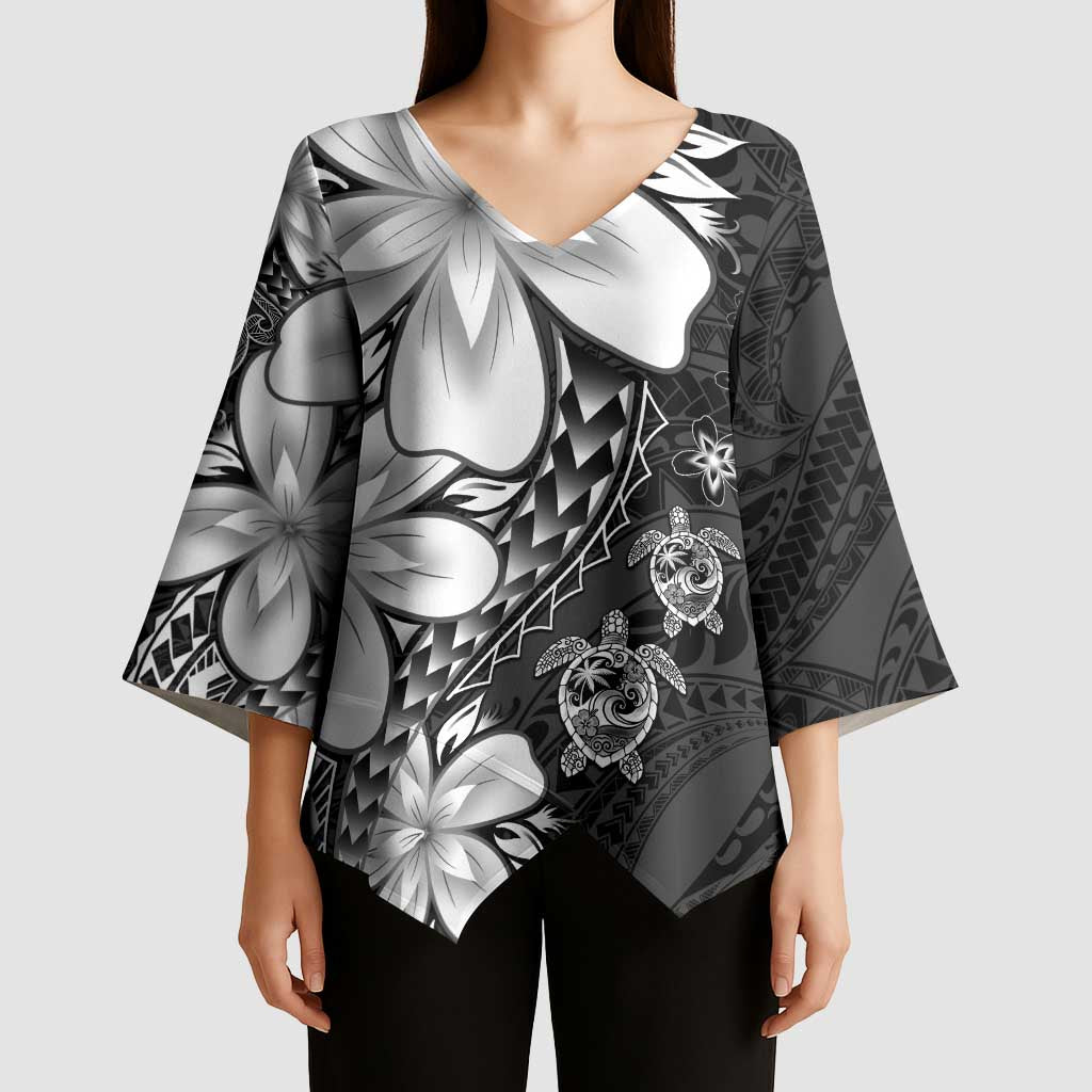 Polynesia Romantic Valentine Kimono Sleeve Blouse Sea Turtle Couple With Black Plumeria LT05 - Polynesian Pride