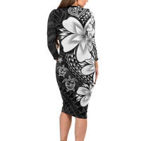 Polynesia Romantic Valentine Long Sleeve Bodycon Dress Sea Turtle Couple With Black Plumeria