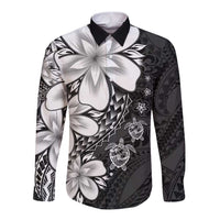 Polynesia Romantic Valentine Long Sleeve Button Shirt Sea Turtle Couple With Black Plumeria LT05 Unisex Black - Polynesian Pride