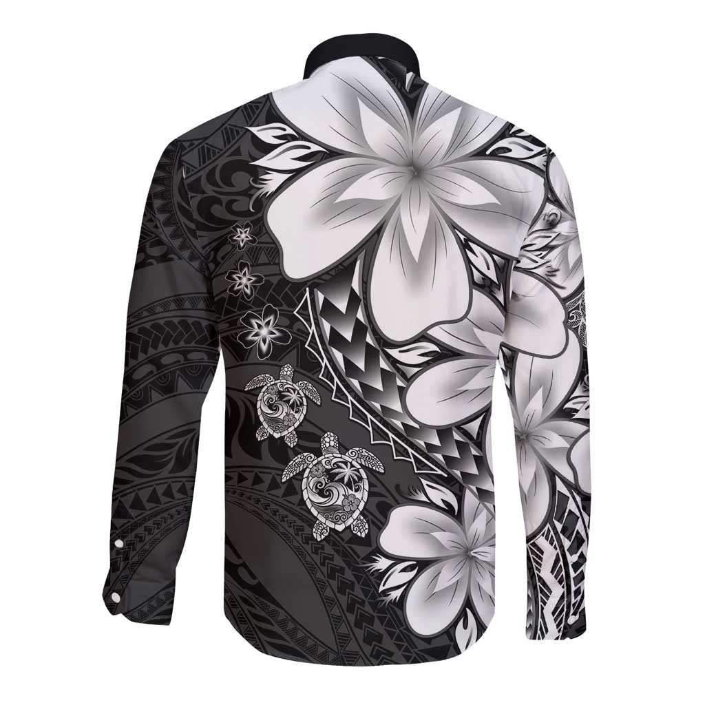 Polynesia Romantic Valentine Long Sleeve Button Shirt Sea Turtle Couple With Black Plumeria LT05 - Polynesian Pride