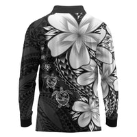 Polynesia Romantic Valentine Long Sleeve Polo Shirt Sea Turtle Couple With Black Plumeria LT05 - Polynesian Pride