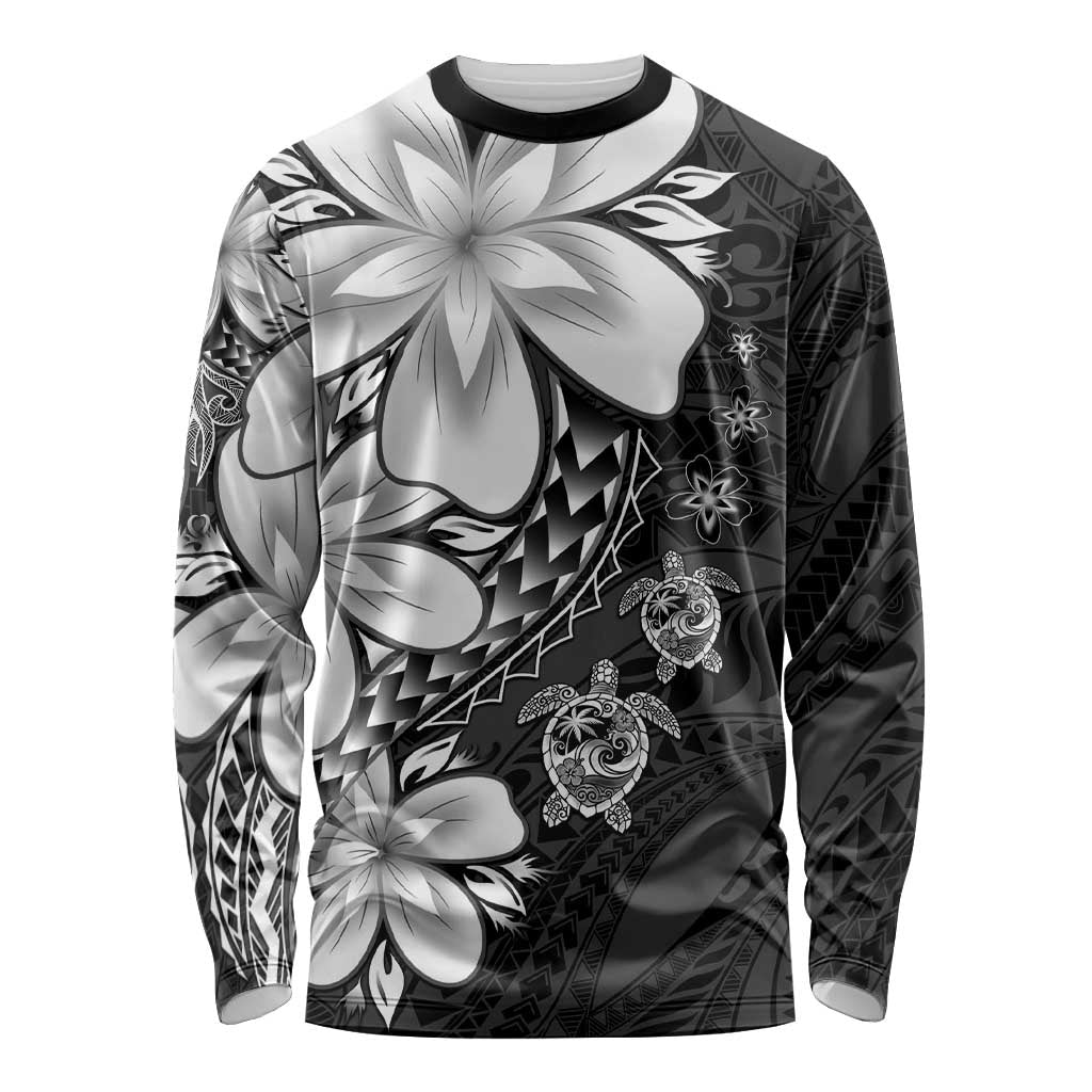 Polynesia Romantic Valentine Long Sleeve Shirt Sea Turtle Couple With Black Plumeria LT05 Unisex Black - Polynesian Pride