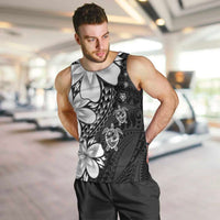 Polynesia Romantic Valentine Men Tank Top Sea Turtle Couple With Black Plumeria LT05 Black - Polynesian Pride