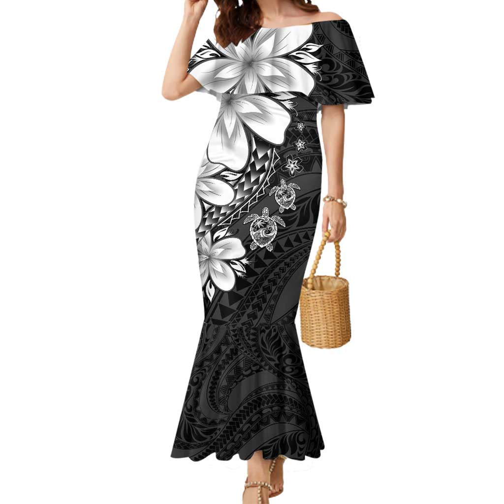 Polynesia Romantic Valentine Mermaid Dress Sea Turtle Couple With Black Plumeria LT05 Women Black - Polynesian Pride