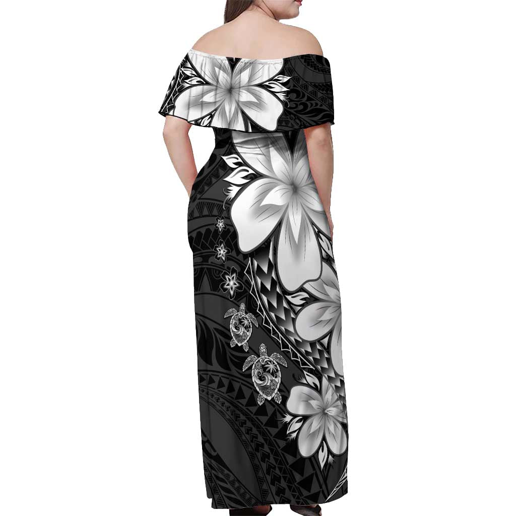 Polynesia Romantic Valentine Off Shoulder Maxi Dress Sea Turtle Couple With Black Plumeria LT05 - Polynesian Pride