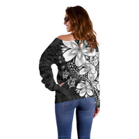 Polynesia Romantic Valentine Off Shoulder Sweater Sea Turtle Couple With Black Plumeria LT05 - Polynesian Pride