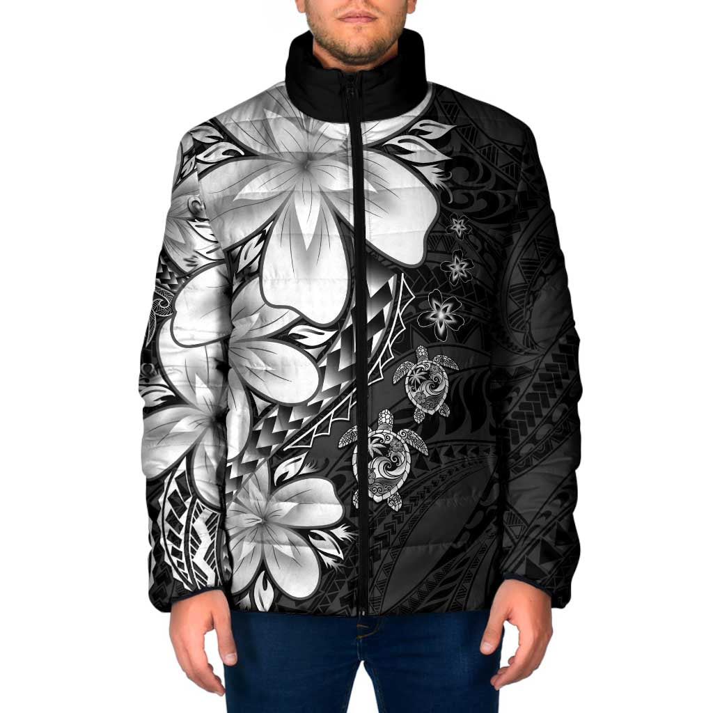 Polynesia Romantic Valentine Padded Jacket Sea Turtle Couple With Black Plumeria LT05 Men Black - Polynesian Pride