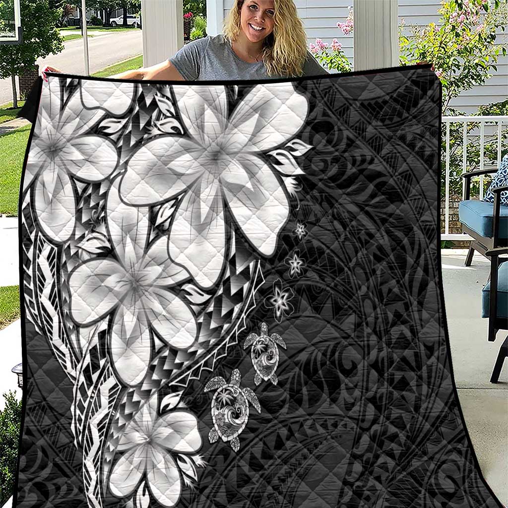 Polynesia Romantic Valentine Quilt Sea Turtle Couple With Black Plumeria LT05 Black - Polynesian Pride