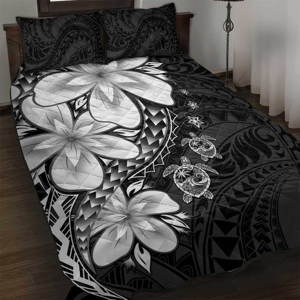Polynesia Romantic Valentine Quilt Bed Set Sea Turtle Couple With Black Plumeria LT05 Black - Polynesian Pride