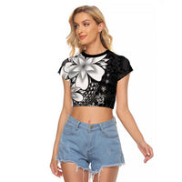 Polynesia Romantic Valentine Raglan Cropped T Shirt Sea Turtle Couple With Black Plumeria LT05 Female Black - Polynesian Pride