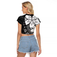 Polynesia Romantic Valentine Raglan Cropped T Shirt Sea Turtle Couple With Black Plumeria LT05 - Polynesian Pride