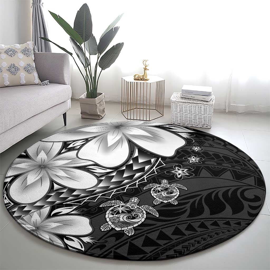 Polynesia Romantic Valentine Round Carpet Sea Turtle Couple With Black Plumeria LT05 - Polynesian Pride