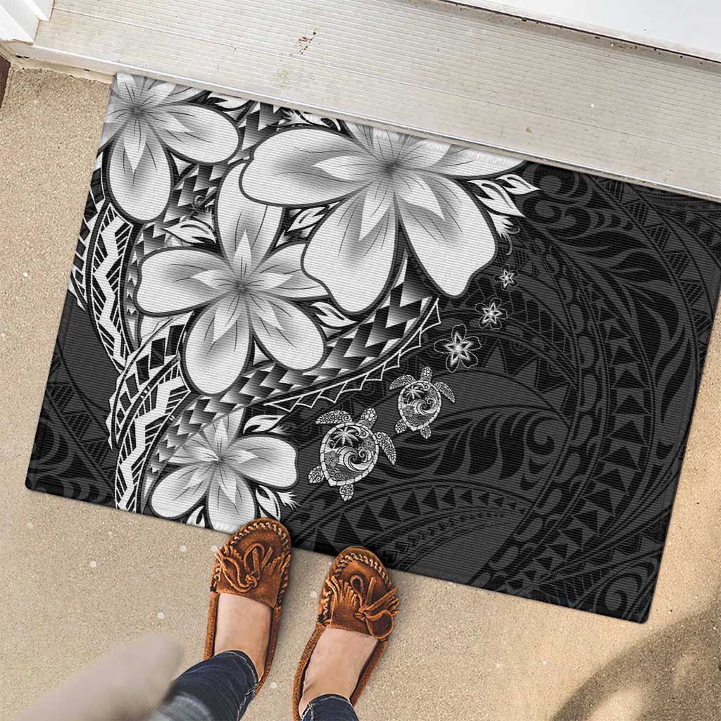 Polynesia Romantic Valentine Rubber Doormat Sea Turtle Couple With Black Plumeria LT05 - Polynesian Pride