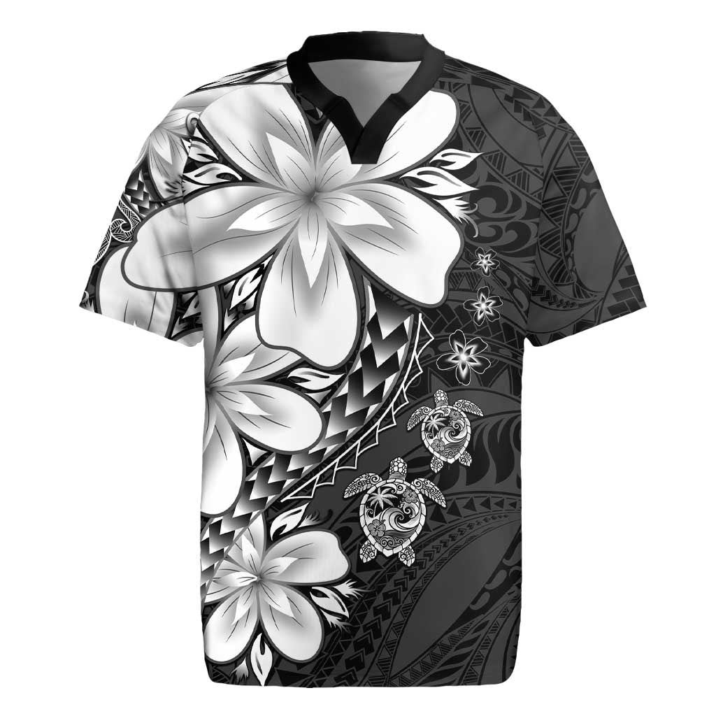 Polynesia Romantic Valentine Rugby Jersey Sea Turtle Couple With Black Plumeria LT05 Black - Polynesian Pride